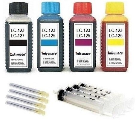 Nachfüllset für Brother Tintenpatronen LC-121, LC-123, LC-125, LC-127 - 4 x 100 ml Tinte + Zubehör