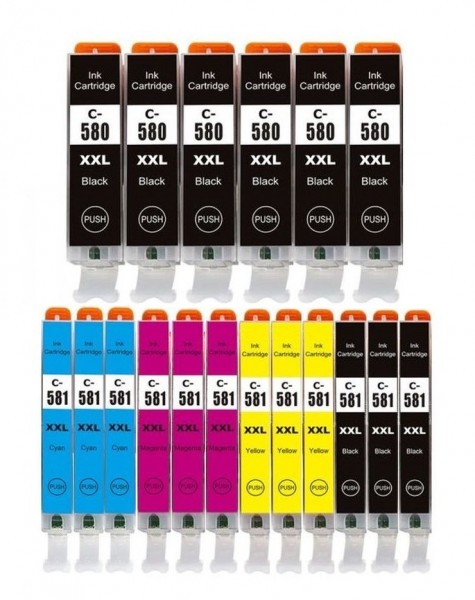 18 kompatible Druckerpatronen Canon PGI-580 XXL black &amp; CLI-581 XXL black, cyan, magenta, yellow
