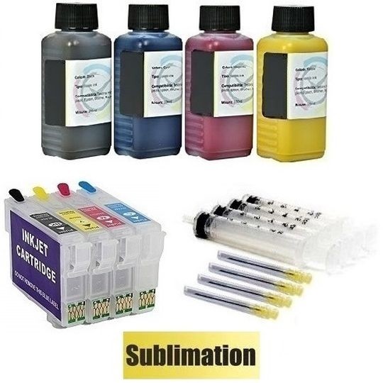 Wiederbefüllbare Tintenpatronen wie Epson T1291-T1294 + 400 ml Dye-Sublimationstinten