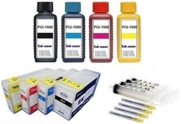 Wiederbefüllbare Tintenpatronen wie Canon PGI-1500 + 4 x 100 ml Nachfülltinte