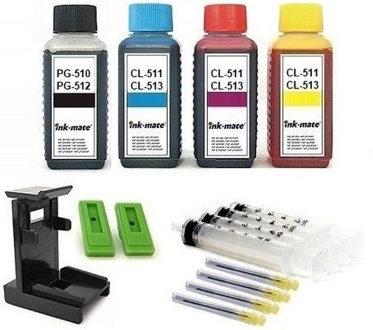 Nachfüllset für Canon Tintenpatronen PG-510, PG-512, CL-511, CL-513 - 4 x 100 ml Tinte + Zubehör