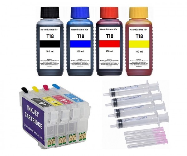 Wiederbefüllbare Tintenpatronen wie Epson T1811-T1814, T18XL + 400 ml Nachfülltinte