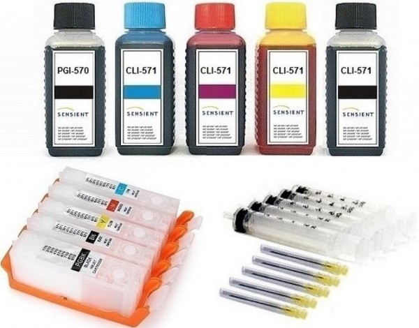 5 wiederbefüllbare QUICKFILL-FILL-IN Patronen wie Canon PGI-570 & CLI-571 + 500 ml SENSIENT Tinten