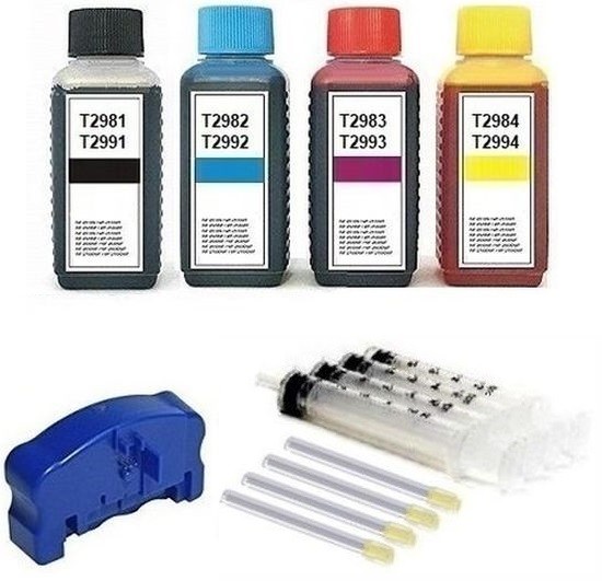 Nachfüllset 400 ml Tinte + Chipresetter für Epson Tintenpatronen T2981-T2984, T2991- T2994, T29 XL