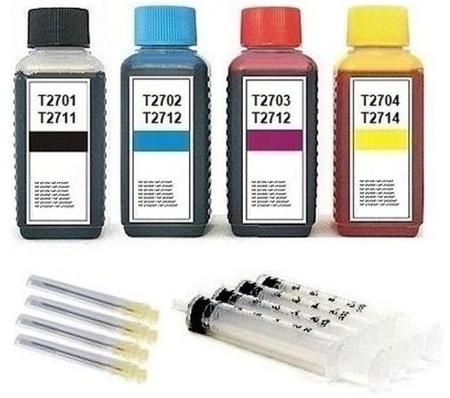 Nachfüllset für Epson Tintenpatronen T2701-T2704, T2711-T2714, T27 XL - 4 x 100 ml Tinte + Zubehör