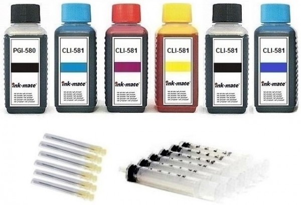 Nachfüllset für Canon Tintenpatronen PGI-580 + CLI-581 - 6 x 100 ml Tinte + Zubehör