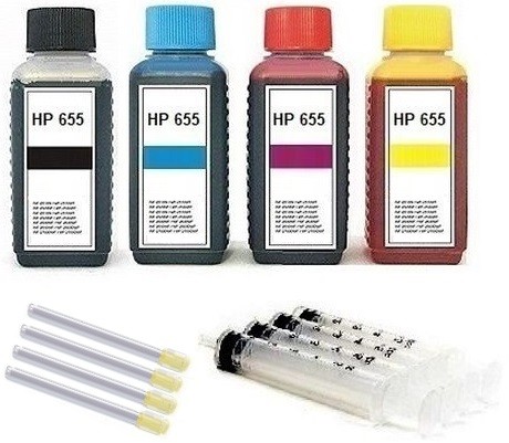 Nachfüllset für HP 655 (XL) black, cyan, magenta, yellow Tintenpatronen - 4 x 100 ml Tinte + Zubehör