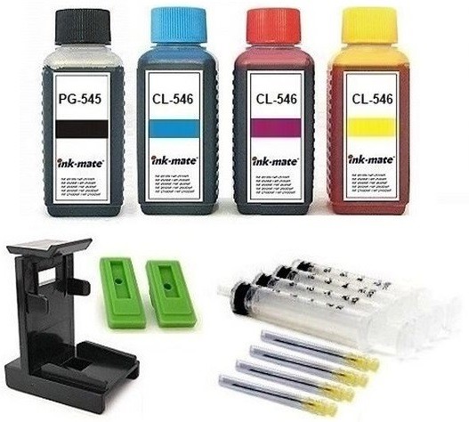 Nachfüllset für Canon Tintenpatronen PG-545 (XL) + CL-546 (XL) - 4 x 100 ml Tinte + Zubehör