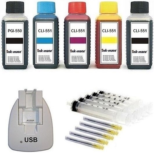 Nachfüllset 500 ml Tinte + USB Chipresetter + Zubehör für Canon Tintenpatronen PGI-550, CLI-551