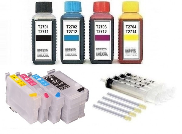 Wiederbefüllbare Tintenpatronen wie Epson T2711-T2714, T27 XL + 400 ml Nachfülltinte