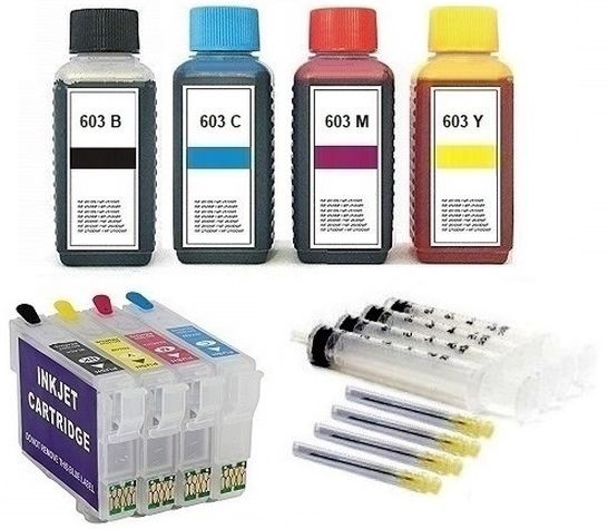 Wiederbefüllbare Tintenpatronen wie Epson 603, 603 XL + 400 ml Nachfülltinte