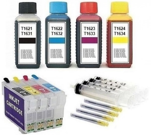 Wiederbefüllbare Tintenpatronen wie Epson T1631-T1634, T16 XL + 400 ml Nachfülltinte