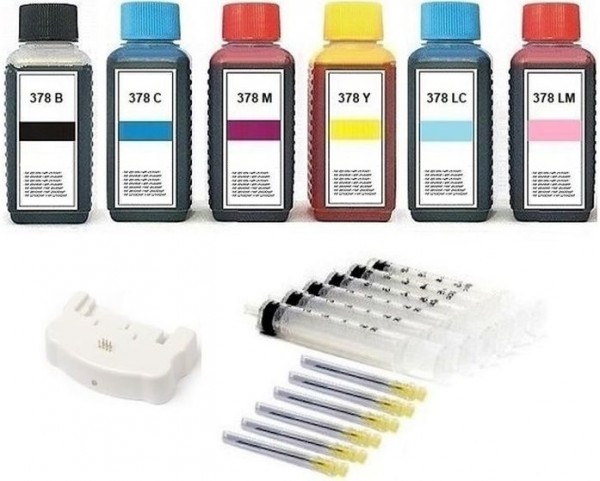 Nachfüllset 600 ml Nachfülltinte + Chipresetter für Epson Tintenpatronen 378, 378 XL