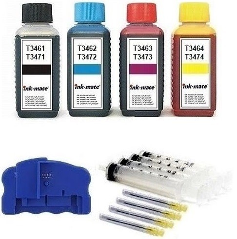 Nachfüllset 400 ml Tinte + Chipresetter für Epson Tintenpatronen T3461-T3464, T3471-T3474, T34 XL