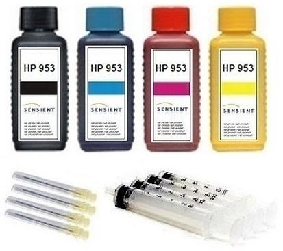Nachfüllset für HP 953 black, cyan, magenta, yellow Tintenpatronen - 4 x 100 ml Sensient Tinte