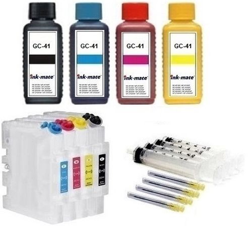 Wiederbefüllbare Tintenpatronen wie Ricoh GC-41 + 4 x 100 ml Nachfülltinte
