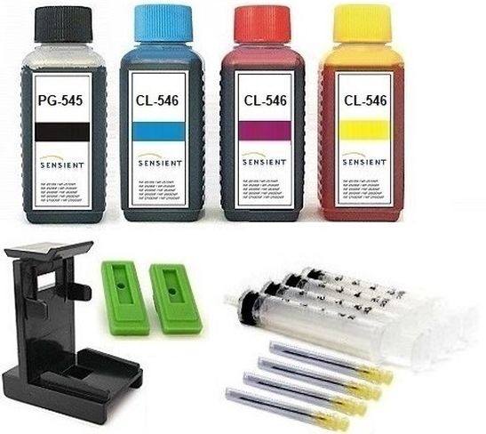 Nachfüllset für Canon Tintenpatronen PG-545 (XL) + CL-546 (XL) - 4 x 100 ml Sensient Tinte + Zubehör