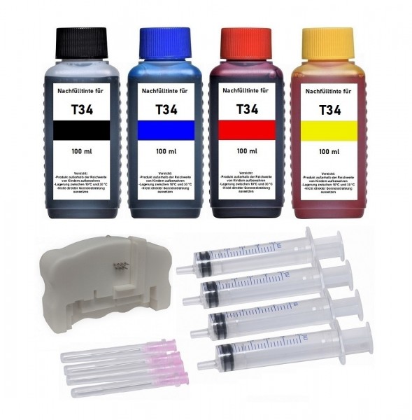 Nachfüllset 400 ml Tinte + Chipresetter für Epson Tintenpatronen T3461-T3464, T3471-T3474, T34XL