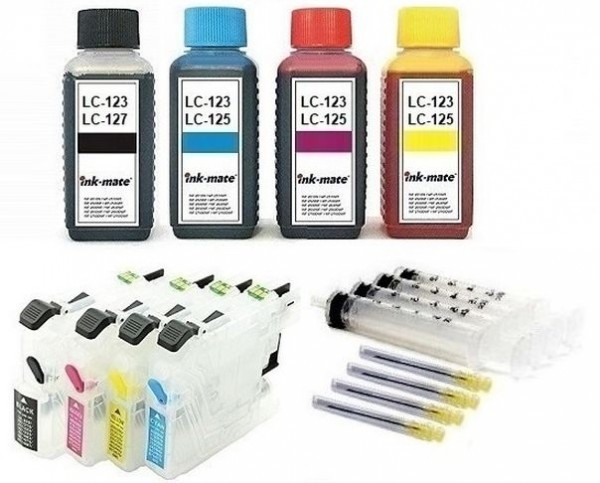 Wiederbefüllbare QUICKFILL-FILL-IN Patronen wie Brother LC-125, LC-127 + 400 ml INK-MATE Tinten