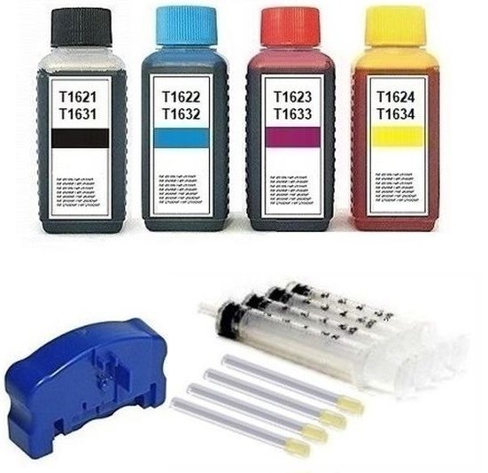 Nachfüllset 400 ml Tinte + Chipresetter für Epson Tintenpatronen T1621-T1624, T1631-T1634, T16 XL