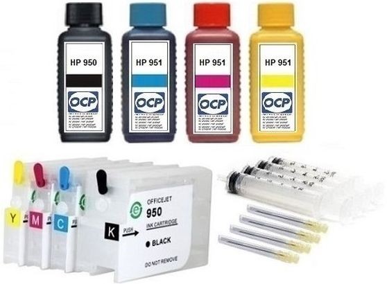 Wiederbefüllbare QUICKFILL-FILL-IN Patronen HP 950 & 951 XL + 4 x 100 ml OCP Tinten