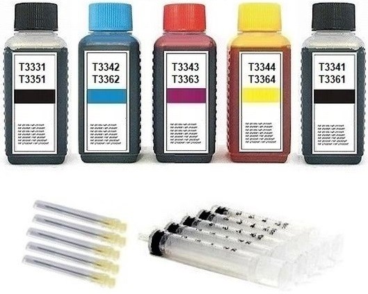 Nachfüllset für Epson Tintenpatronen T3351 + T3361 - T3364, T33 XL - 500 ml Tinte + Zubehör