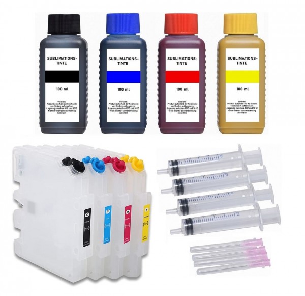 Wiederbefüllbare Tintenpatronen wie Ricoh GC-31 + 4 x 100 ml Dye-Sublimationstinten