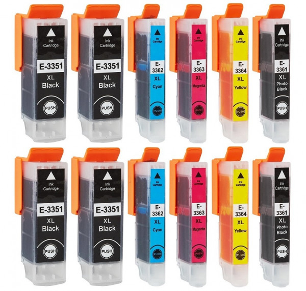 12 kompatible XL-Druckerpatronen wie Epson T3351, T3361, T3362, T3363, T3364, T33XL, 33XL