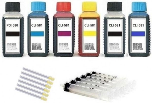 Nachfüllset für Canon Tintenpatronen PGI-580 + CLI-581 - 6 x 100 ml Nachfülltinte + Zubehör