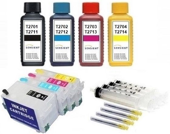 Wiederbefüllbare QUICKFILL-FILL-IN Patronen wie Epson T2711-T2714, T27 XL + 400 ml SENSIENT Tinten