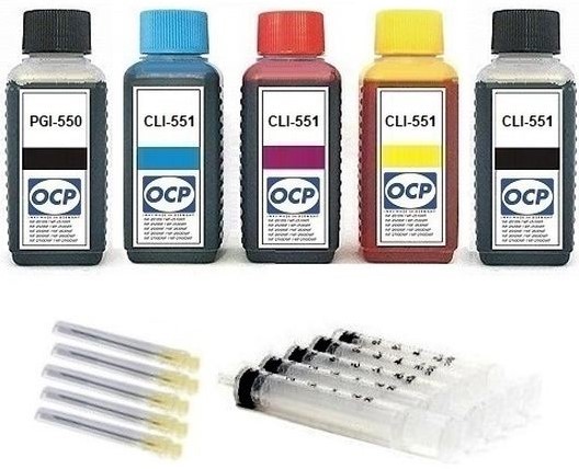 Nachfüllset für Canon Tintenpatronen PGI-550 + CLI-551 - 5 x 100 ml OCP Tinte + Zubehör