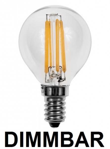Dimmbare 4 Watt Filament LED Lampe, Birne, E14, Lichtfarbe warmweiß 2700 K, Klarglas