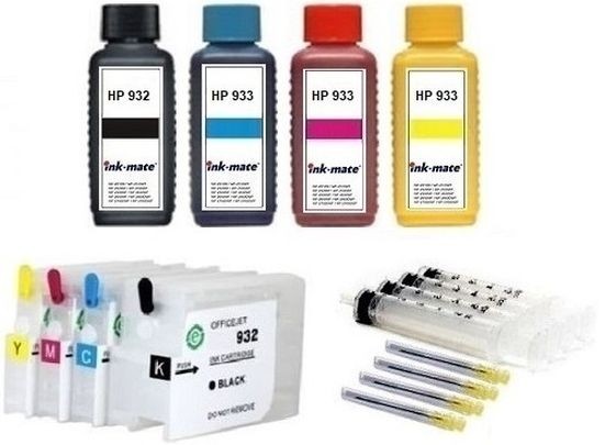 Wiederbefüllbare Tintenpatronen wie HP 932 &amp; 933 XL + 4 x 100 ml Nachfülltinte