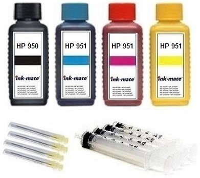 Nachfüllset für HP 950 black + 951 cyan, magenta, yellow Tintenpatronen - 400 ml Tinte + Zubehör