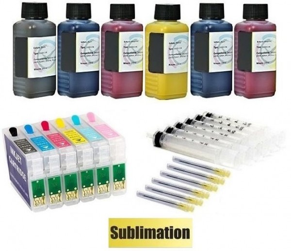 Wiederbefüllbare Tintenpatronen wie Epson T0801-T0806 + 600 ml Dye-Sublimationstinten