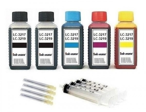 Nachfüllset für Brother Tintenpatronen LC-3217, LC-3219 XL - 5 x 100 ml Tinte + Zubehör