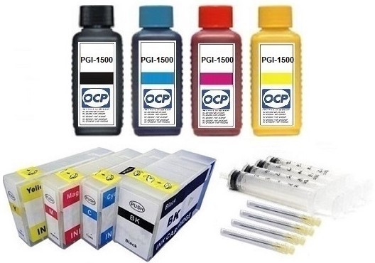 Wiederbefüllbare QUICKFILL-FILL-IN Patronen wie Canon PGI-1500 + 4 x 100 ml OCP Tinten