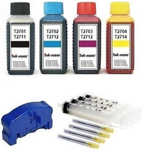 Nachfüllset 400 ml Tinte + Chipresetter für Epson Tintenpatronen T2701-T2704, T2711-T2714, T27 XL