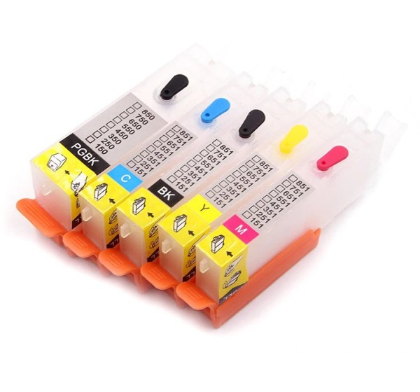 5 wiederbefüllbare QUICKFILL-FILL-IN Patronen wie Canon PGI-550 & CLI-551 mit Auto Reset Chips