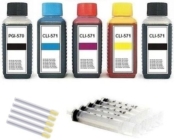 Nachfüllset für Canon Tintenpatronen PGI-570 + CLI-571 - 5 x 100 ml Nachfülltinte + Zubehör