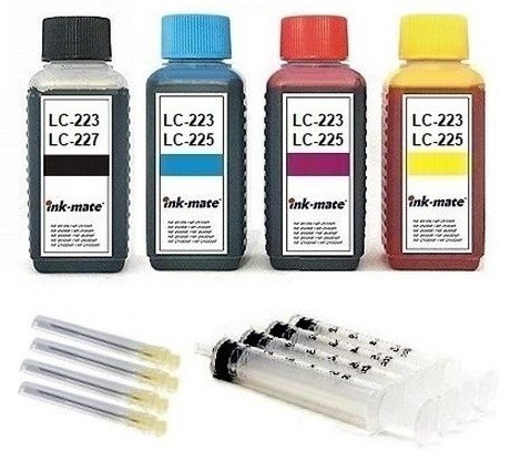 Nachfüllset für Brother Tintenpatronen LC-221, LC-223, LC-225, LC-227 - 4 x 100 ml Tinte + Zubehör