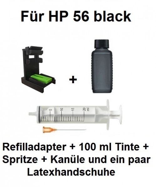 Befülladapter + 100 ml INK-MATE Nachfüll-Tinte schwarz für HP 56 black