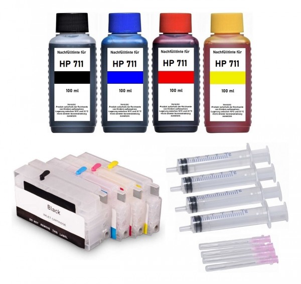 Wiederbefüllbare Tintenpatronen wie HP 711 XL + 400 ml Nachfülltinte