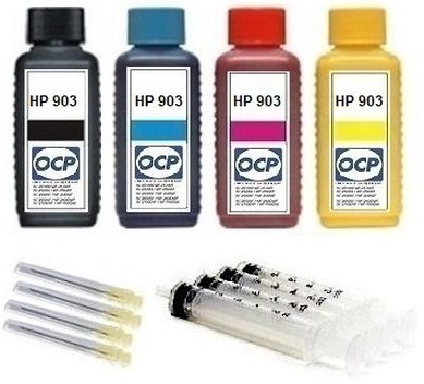 Nachfüllset für HP 903 black, cyan, magenta, yellow Tintenpatronen - 4 x 100 ml OCP Tinte + Zubehör