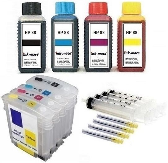 Wiederbefüllbare QUICKFILL-FILL-IN Patronen HP 88 XL + 400 ml Ink-Mate Tinten