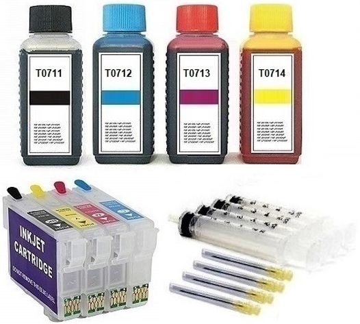 Wiederbefüllbare QUICKFILL-FILL-IN Patronen wie Epson T0711-T0714 + 400 ml Nachfülltinte