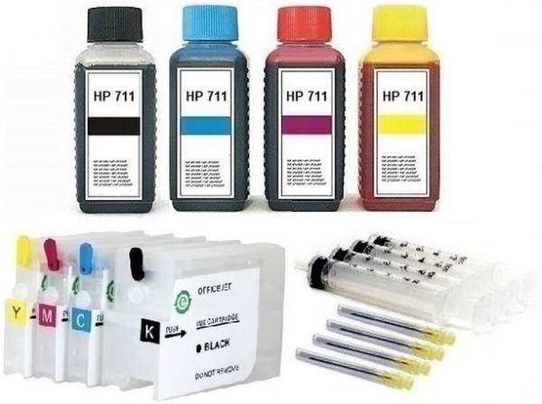 Wiederbefüllbare Tintenpatronen wie HP 711 XL + 400 ml Nachfülltinte