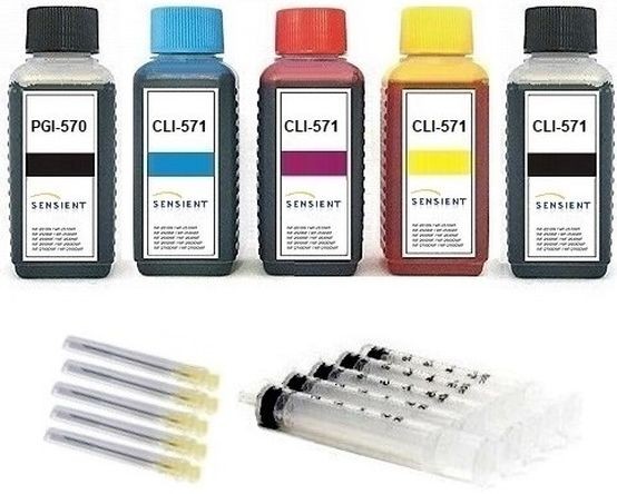 Nachfüllset für Canon Tintenpatronen PGI-570 + CLI-571 - 5 x 100 ml Sensient Tinte + Zubehör