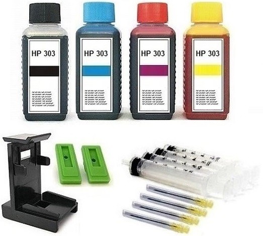 Nachfüllset für HP 303 (XL) black + color Tintenpatronen - 4 x 100 ml Nachfülltinte + Zubehör