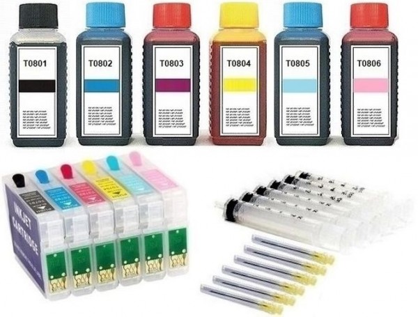 Wiederbefüllbare QUICKFILL-FILL-IN Patronen wie Epson T0801-T0806 + 600 ml Nachfülltinte
